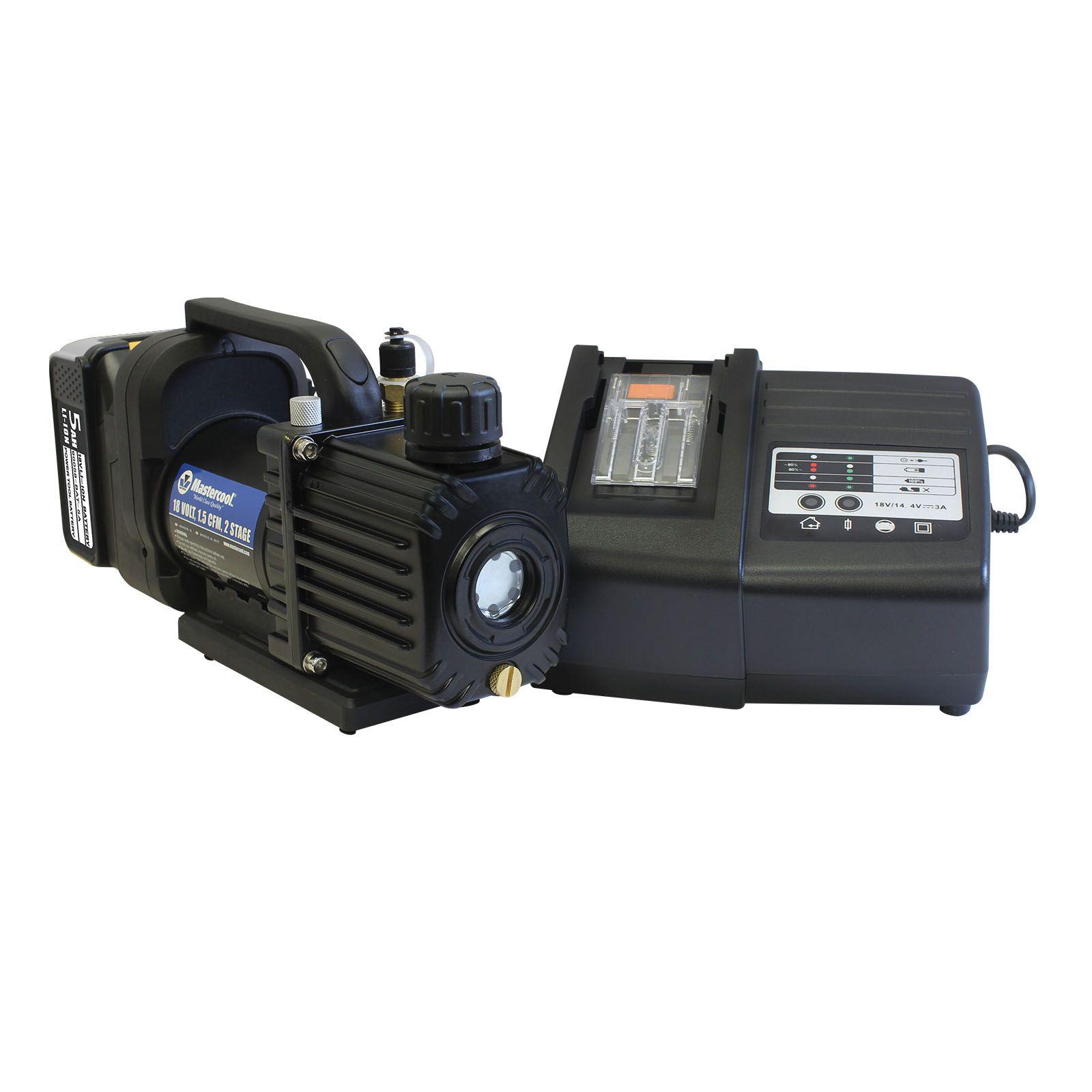18 VOLT CORDLESS, 1.5 CFM, 2 STAGE VACUUM PUMP, 5 AMP BATTERY